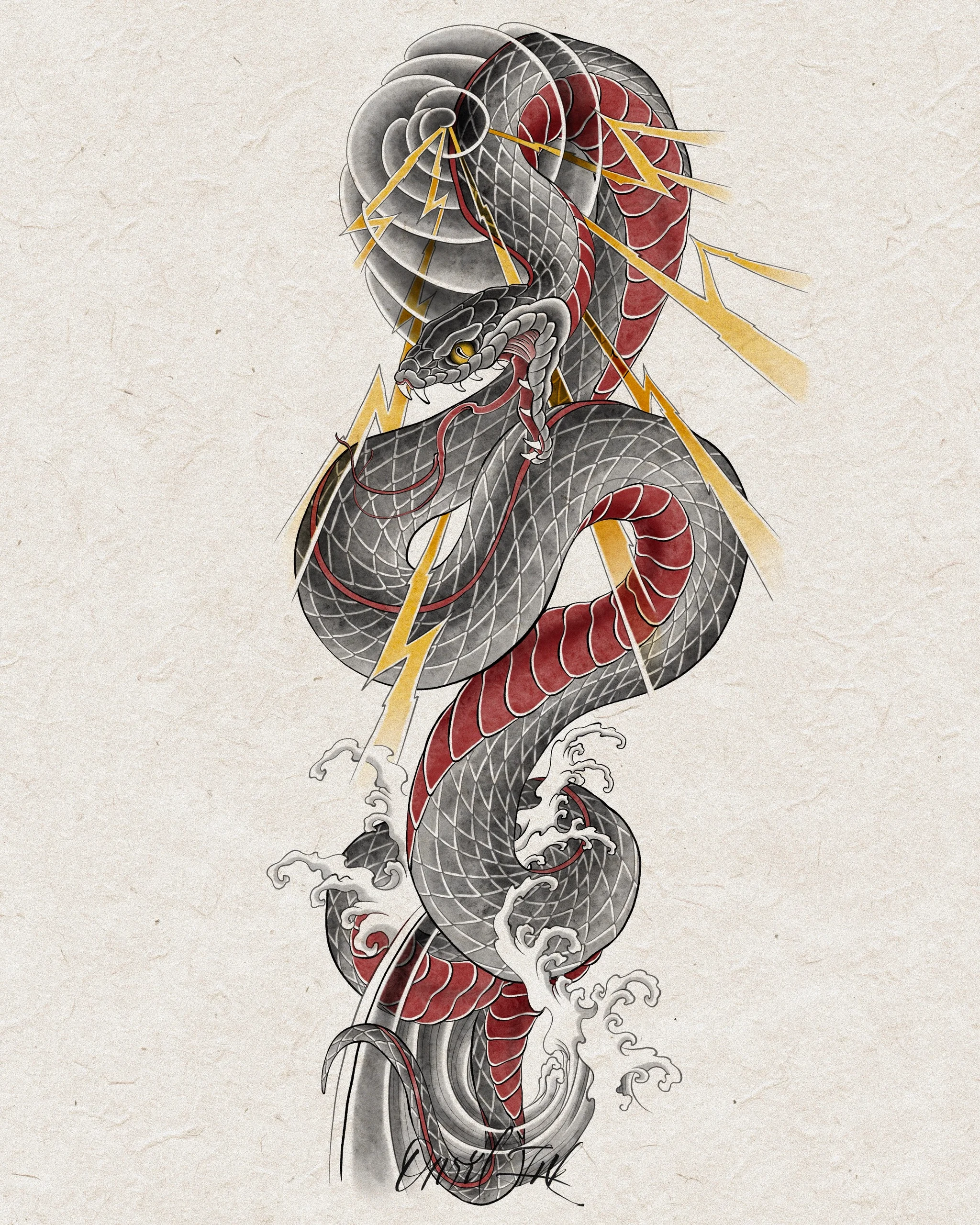 Snake — Korean traditional tattoo by Onsil, color design