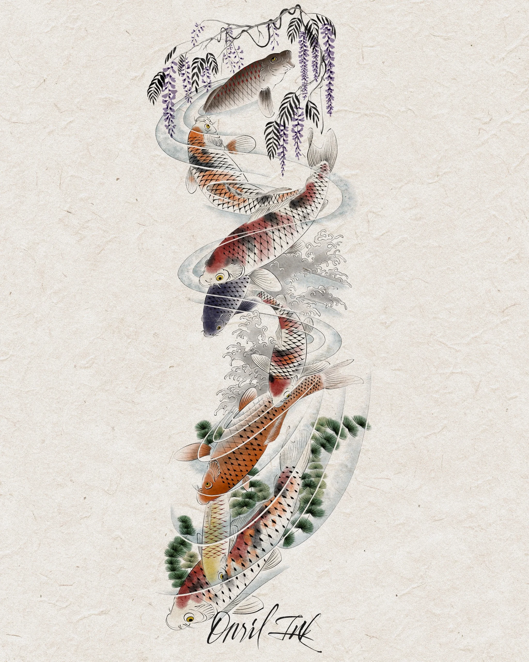 Koi and Wisteria — color variation