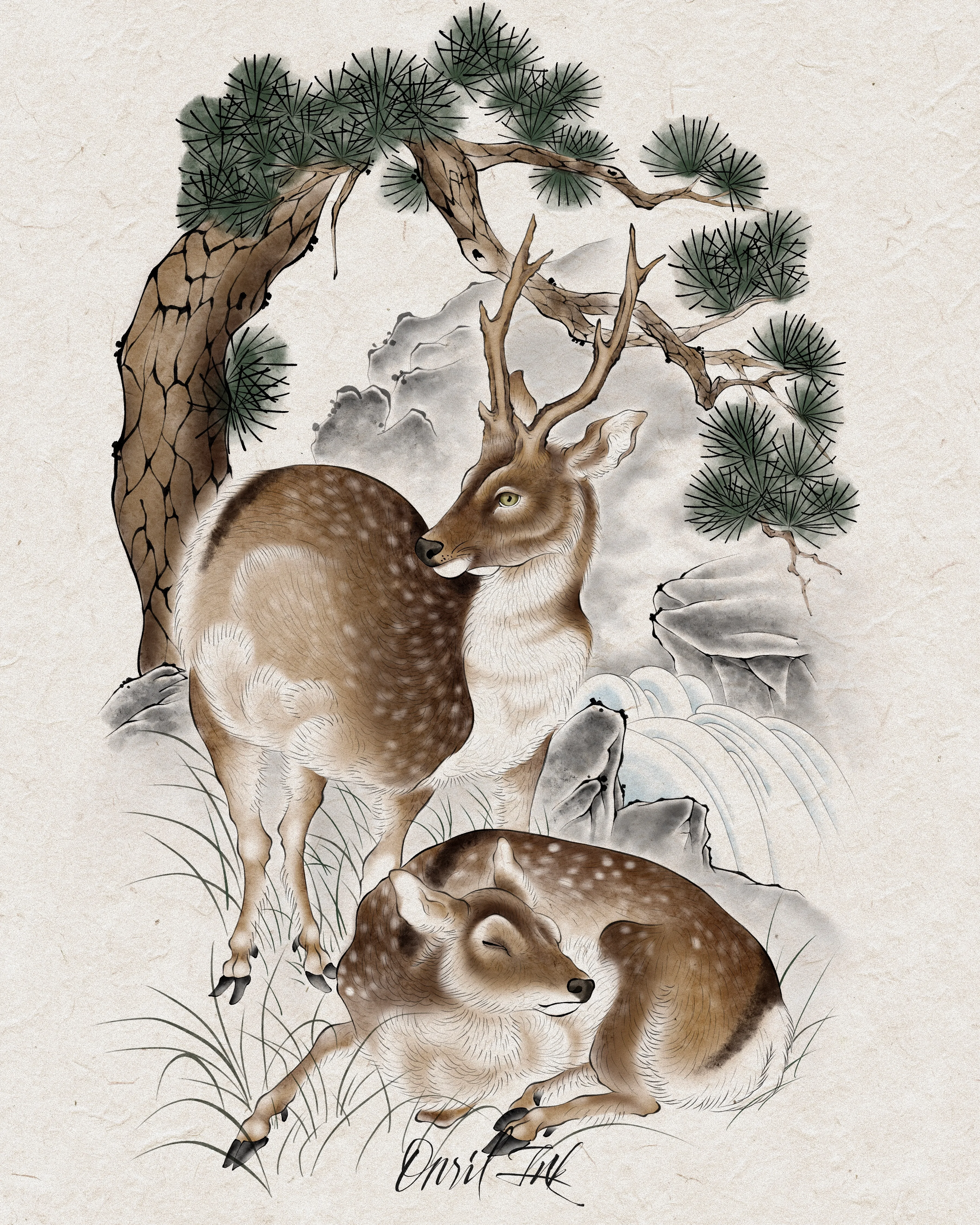 Deer Beneath the Pine