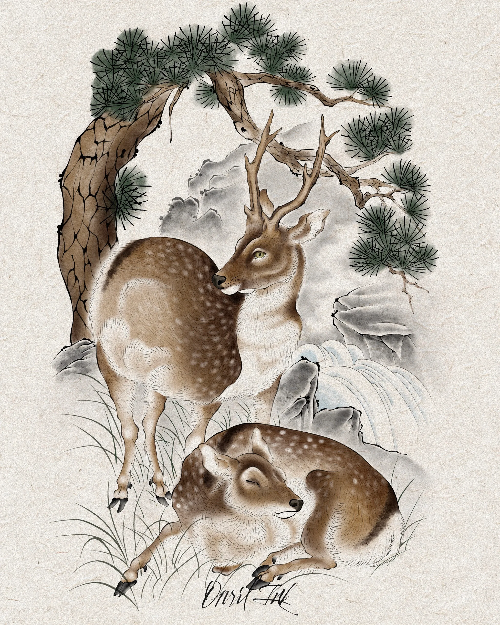 Deer Beneath the Pine