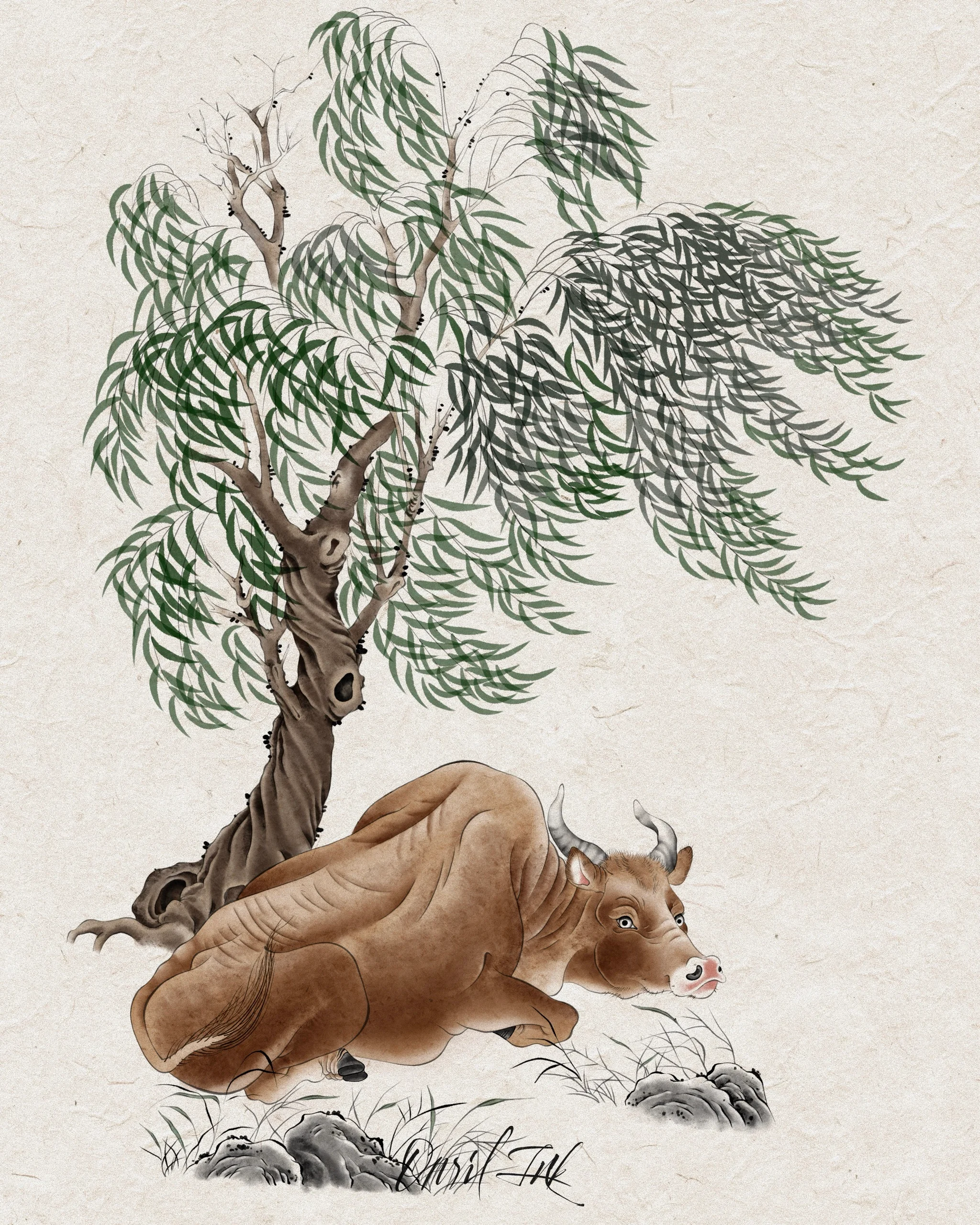 Willow & Ox — Korean traditional tattoo by Onsil, color design
