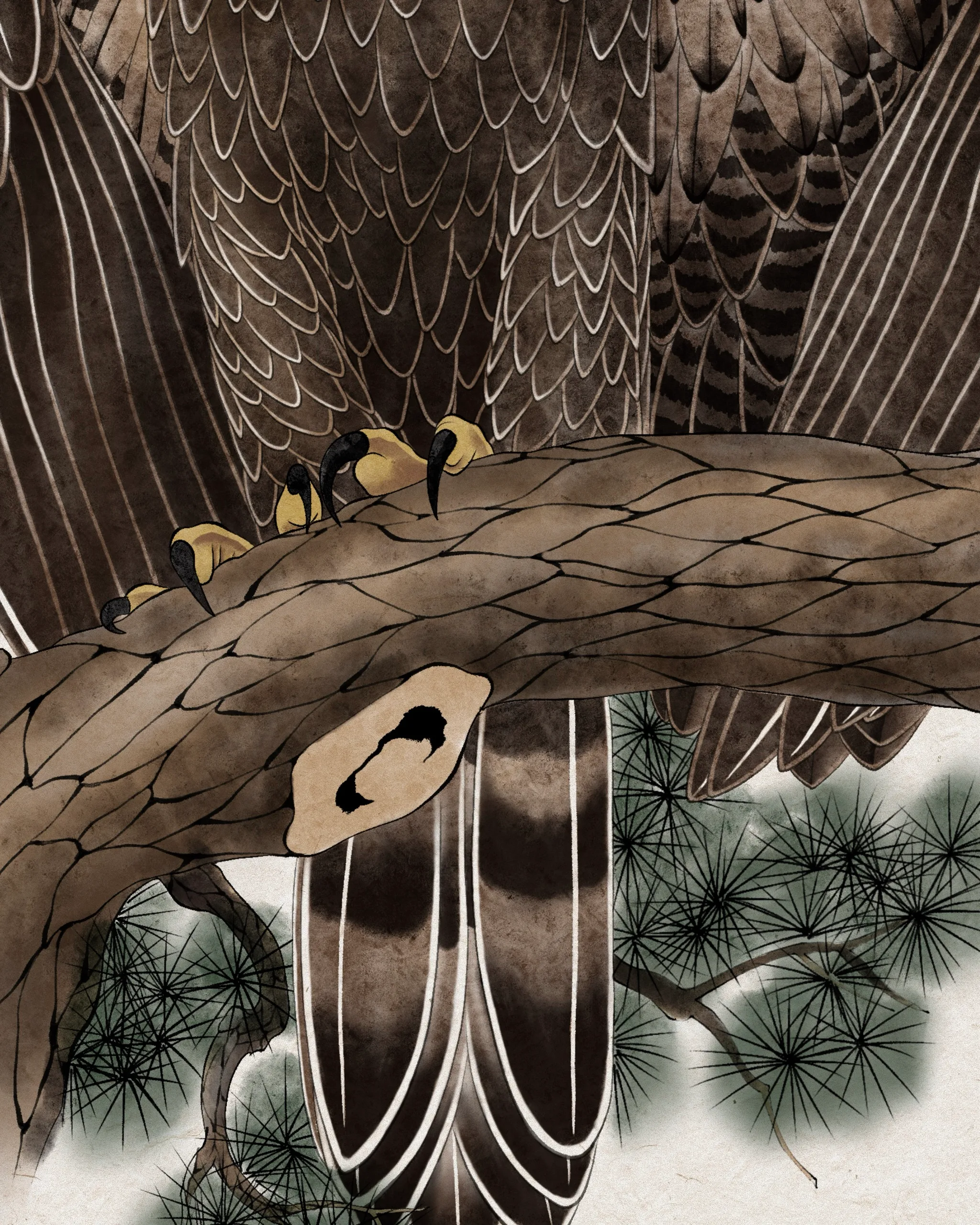 Eagle Above the Pine and Rising Sun — Eagle tattoo detail