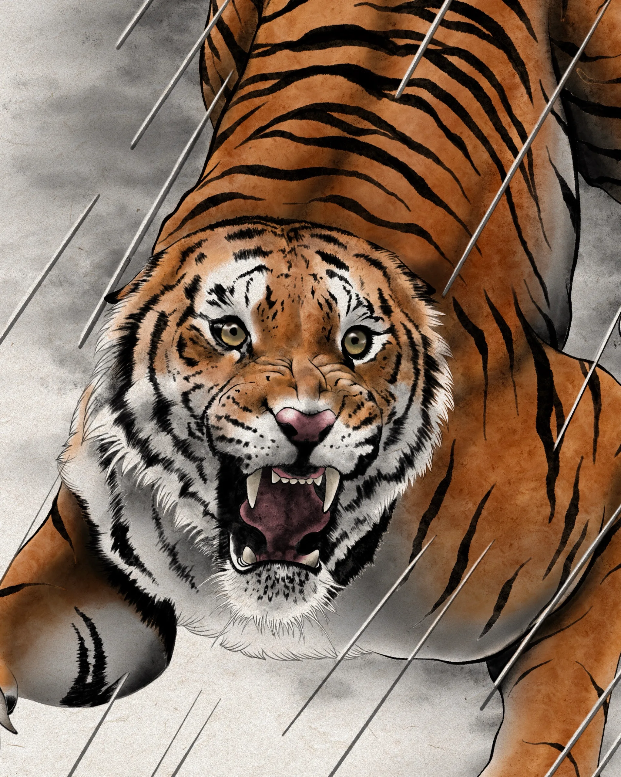 Tiger in the Rain — Tiger tattoo detail