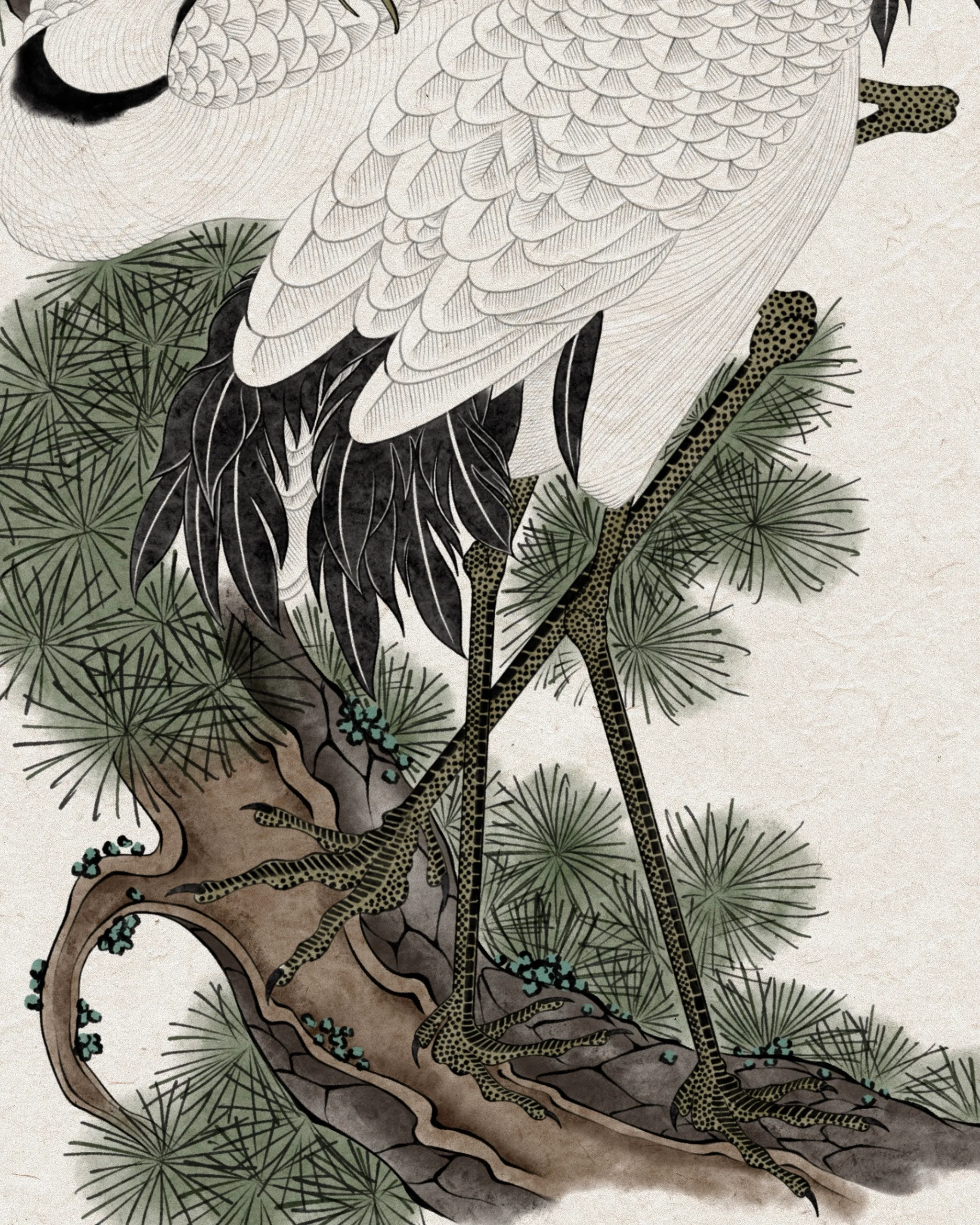 Crane & Pine — Crane tattoo detail
