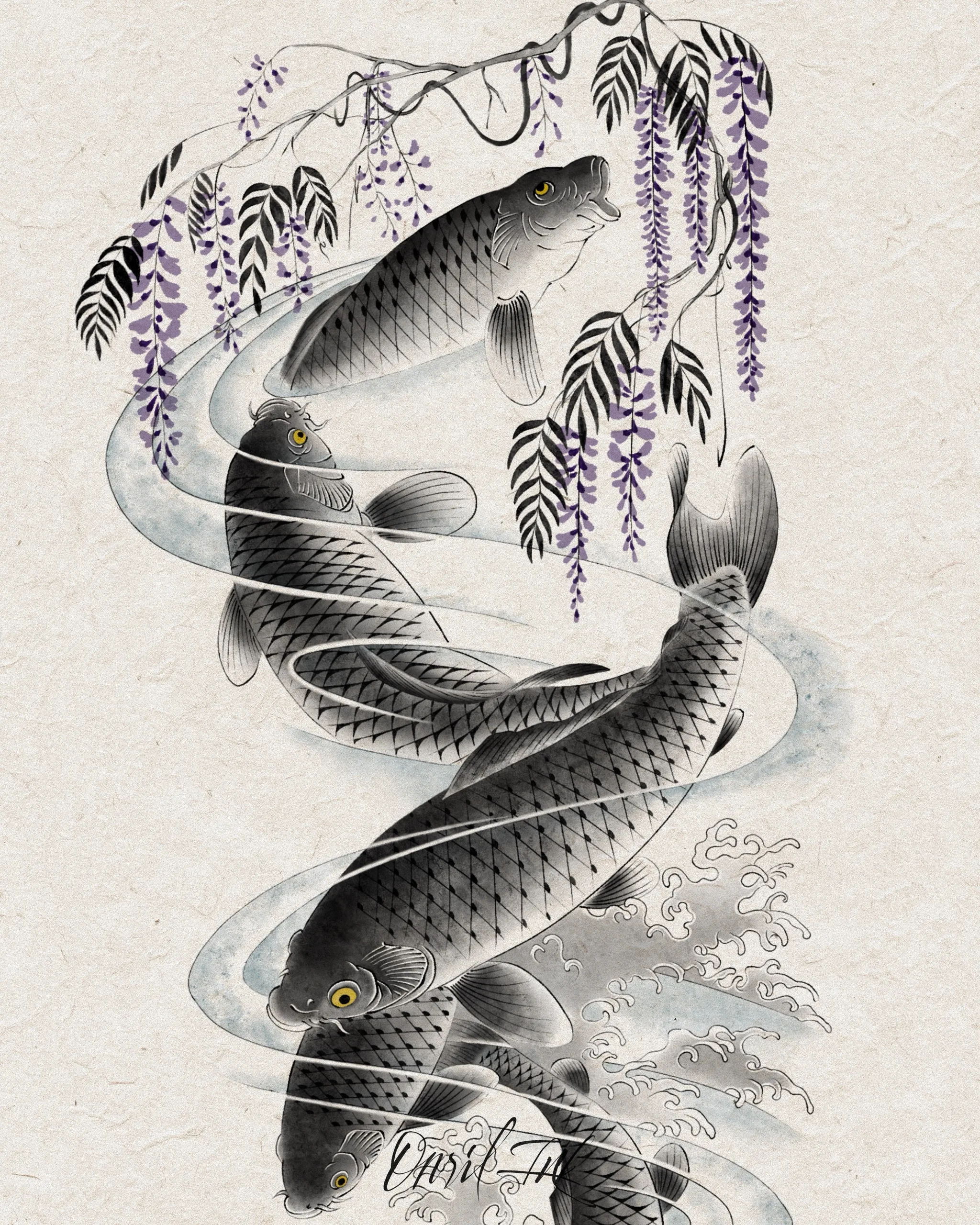 Koi and Wisteria — Koi tattoo detail