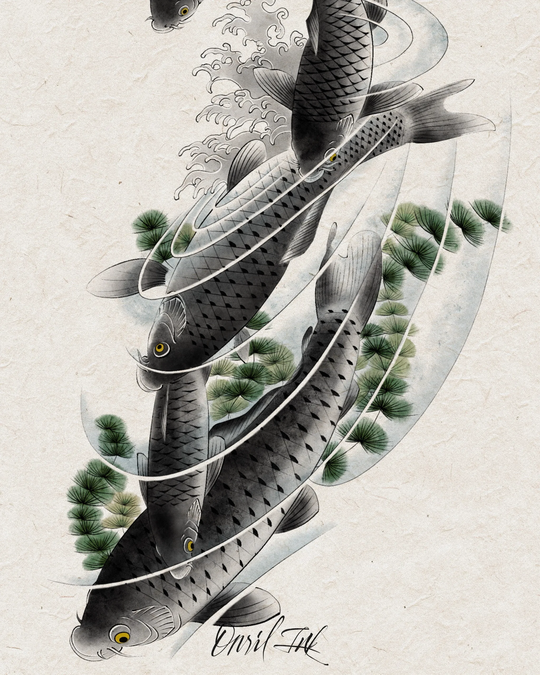 Koi and Wisteria — Koi tattoo detail