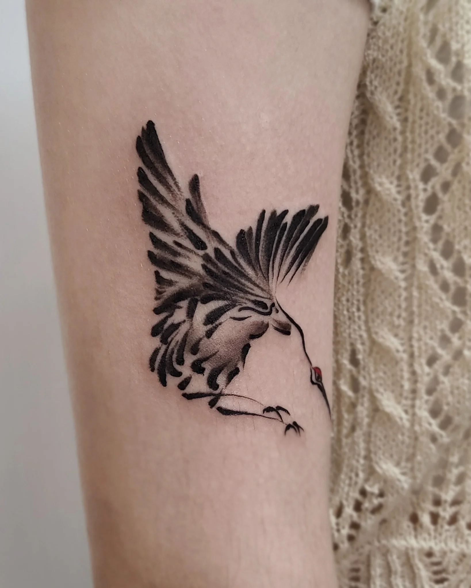 Crane in Flight (Minimal) — on the skin