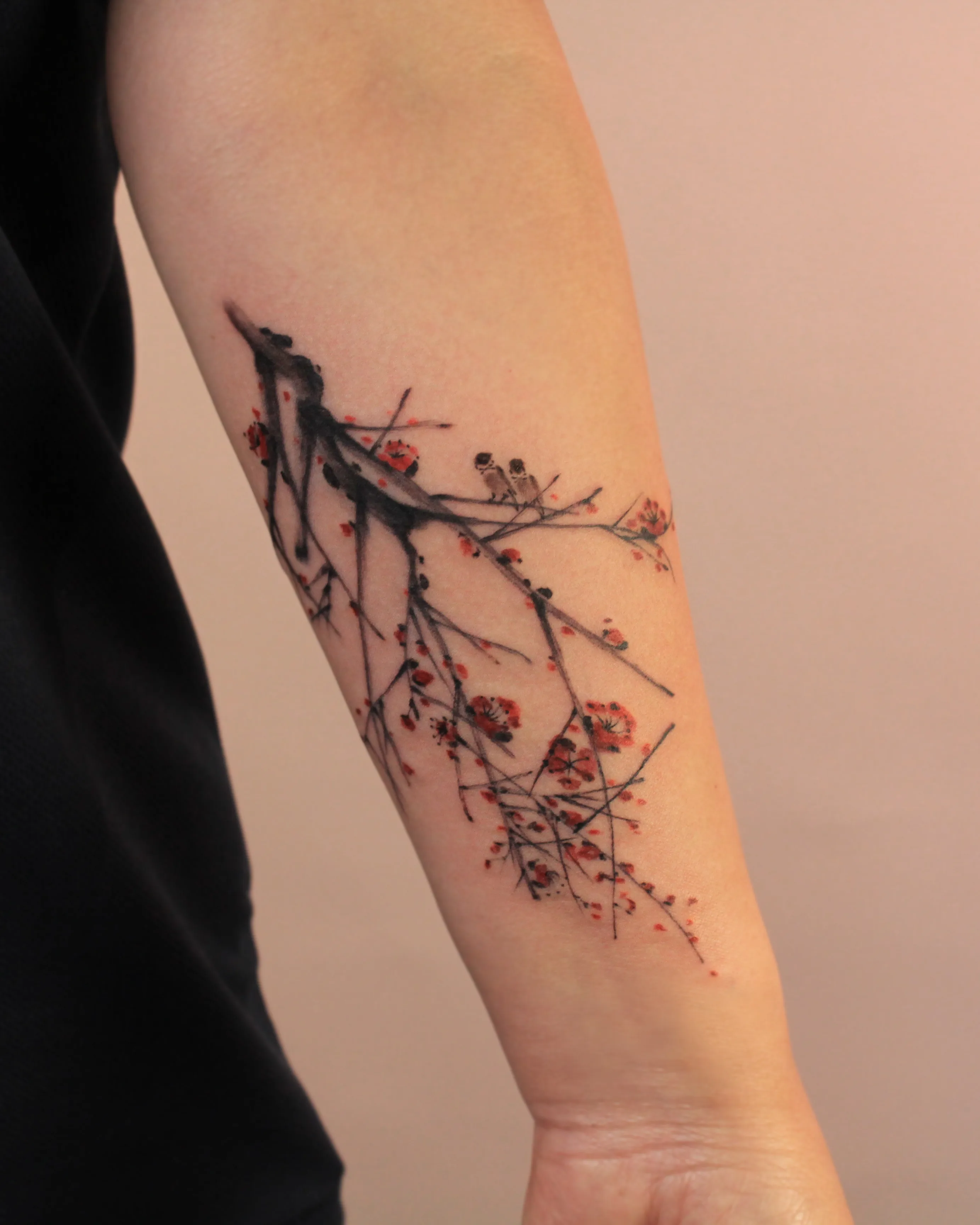 Sparrow & Plum Blossom — On the skin · sparrow, plum blossom