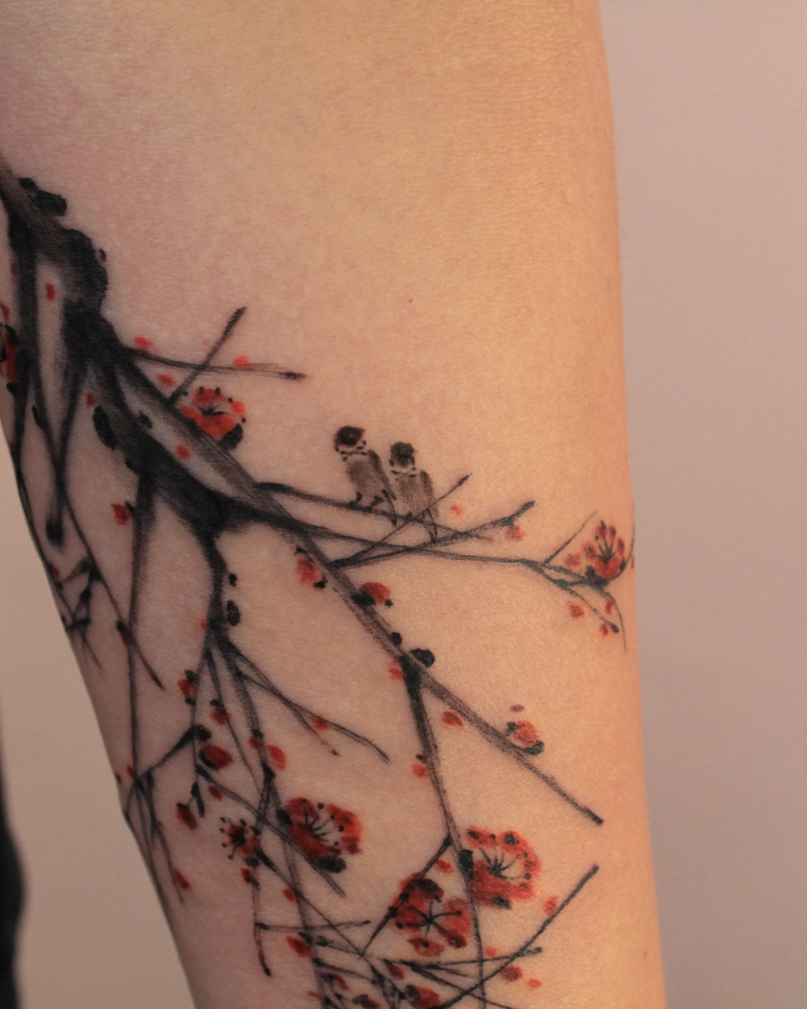 Sparrow & Plum Blossom — On the skin · sparrow, plum blossom